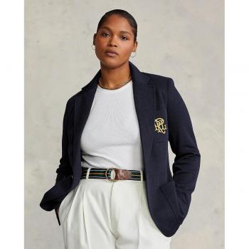 Polo Ralph Lauren Women's Slim Fit Blazer with Embroidered Logo, Navy Blue