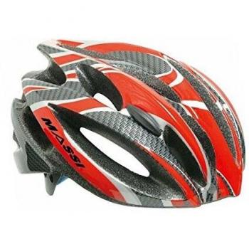 Massi Comp Carbon - Casco para Bicicleta Unisex, Color Rojo/Plateado