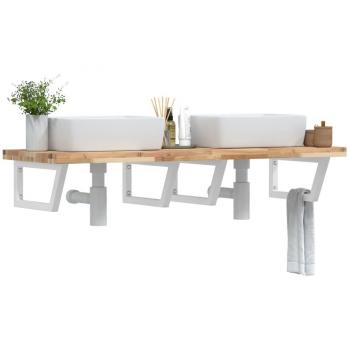 Estante de lavabo de pared acero y madera maciza de acacia Vidaxl Marrón