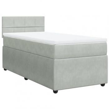 Cama box spring con colchón de muelles terciopelo gris claro 90x190 cm
