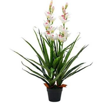 vidaXL Planta Artificial Orqídea Maceta 100 cm Verde Blanco Decoración Flores