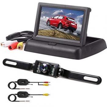Kit de Camara Vision Trasera Coche, Podofo Cámara Marcha Atrás Camión con Monitor de Espejo Trasero LCD Plegable de 4,3 y Cámara de Visión Trasera Impermeable para Aparcamiento con Visión Nocturna