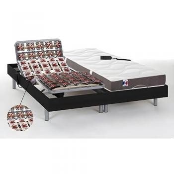 Cama eléctrica de relajación con colchón 100% látex y 5 zonas de apoyo JUPITER de DREAMEA - Negro - 2x70x190 cm - Motores OKIN
