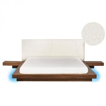 Cama moderna con led y cabecero de bouclé marrón 160 x 200 cm Zen