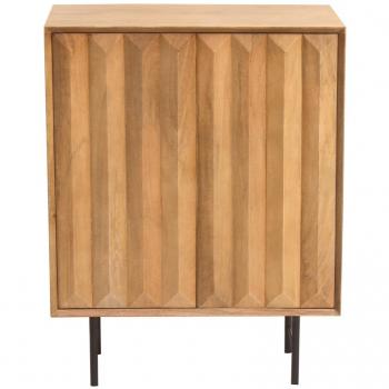 Aparador de madera maciza de mango con grabados y metal negro, 2 puertas 70 cm AGRA