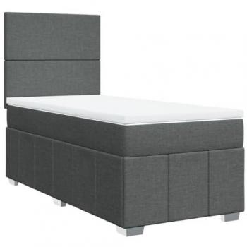 Cama box spring con colchón de muelles gris oscuro 90x190 cm tela