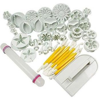 niceeshop(TM) Juegos de Herramientas de Plástico Flor de Decoración de Tarta Molde Cortador del émbolo de Fondant Sugarcraft Hielo, Juego de 46pcs