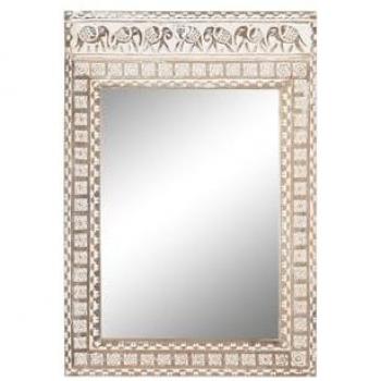 Espejo de pared Home ESPRIT Blanco Natural Madera de mango Elefante Indio 83 x 4 x 121 cm