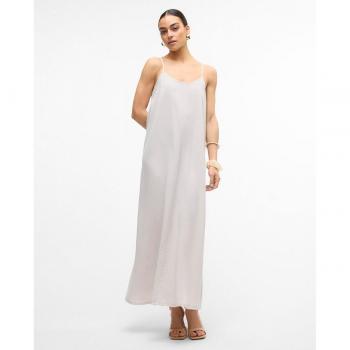 Vestido largo fluido de tencel con tirantes - Crème-Blanco L