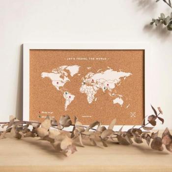 Mapa corcho S Miss Wood natural con marco blanco