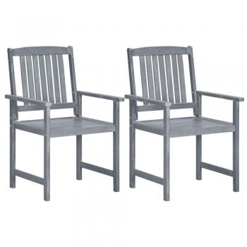 Gray Solid Acacia Wood Garden Chairs Set of 2