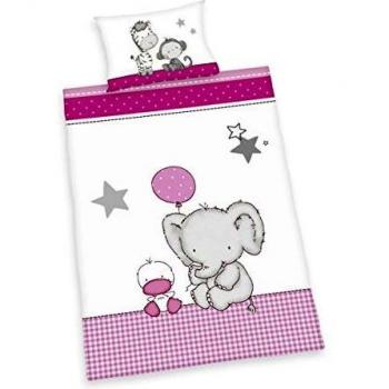 Juego de Sábanas para Cuna Elefante Jana 100 x 135 cm, algodón Renforcé, rosa, incluye funda de almohada 40 x 60 cm