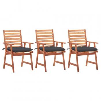 Outdoor Dining Chairs Set with Cushions - 3 pcs Solid Acacia Wood