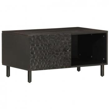 Mesa de centro de madera maciza de mango 80x50x40 cm en color negro y natural, ideal para salón o comedor, también conocida como mesita auxiliar o mesa de café
