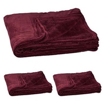 Set de 3 Mantas XXL de Forro Polar Suaves y Lavables (200 x 220 cm, Burdeos)