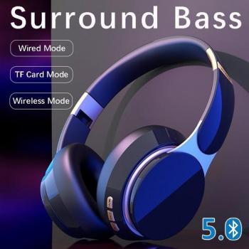 Auriculares estéreo plegables inalámbricos Bluetooth 5.0 con cancelación de ruido y micrófono HD, soporte para tarjeta TF, color blanco