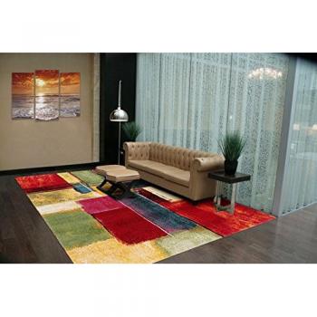 Alfombra Moderna Rojo/Multicolor 190x133 cm con Marco Mecánico