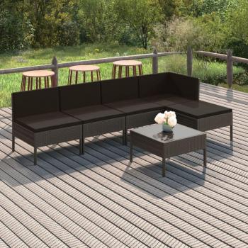 Conjunto de muebles de jardín 6 piezas con cojines de ratán sintético gris