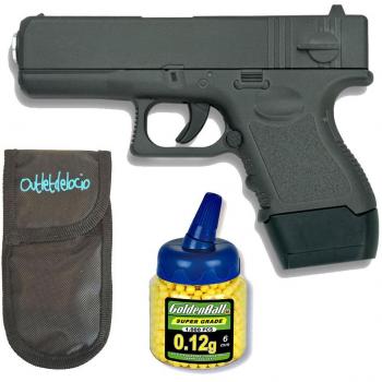 Outletdelocio. Pack Pistola airsoft Galaxy G16. Calibre 6mm. + Funda Portabalines + Biberon 1000 bolas 16251/21993/23054