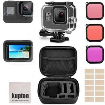 Kupton Kit de Accesorios para GoPro Hero 8 Black, Incluye Carcasa Impermeable +Protector de Pantalla de Vidrio Templado +Estuche de Transporte +Inserciones Antiniebla para Go Pro Hero8