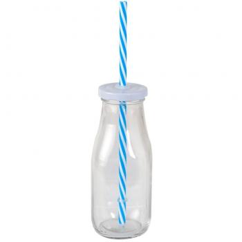 Mopec Botellitas con Tapa, Cristal, Azul, 6x6x15 cm, 8 Unidades