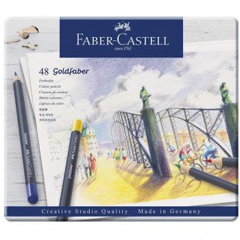 Faber-Castell 114748 - Estuche de metal con 48 ecolápices acuarelables hexagonales Goldfaber, colores surtidos