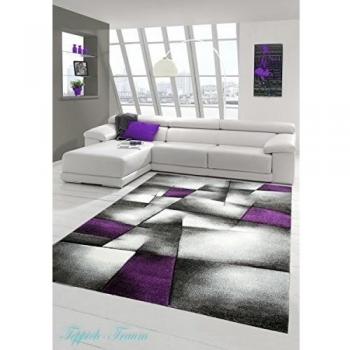 Traum Sala de Estar diseñador Alfombra Alfombra contemporánea alfombras de Pelo bajo con el patrón de Diamantes de Recorte de Contorno Púrpura Gris Blanco Negro Größe 120x170 cm