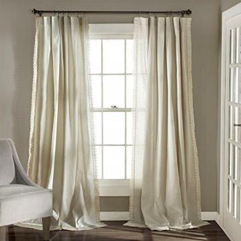 Lush decor rosalie window curtains farmhouse rustic style panel set for living dining room bedroom pair 120z x 54z ivory 120x 54