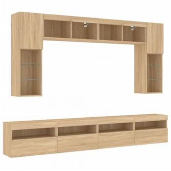 Set de Muebles de TV de Pared con Luces LED 8 Piezas Roble Sonoma