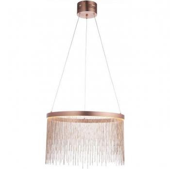 Lámpara Colgante Zelma de 1 Luz en Acero Cobre Cepillado con Cadena de Cobre Fino y Efecto Cascada, Blanco Cálido