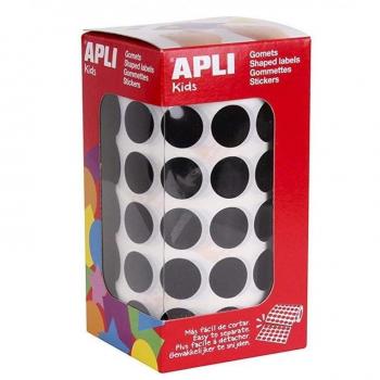 Apli Gomets Circulares Negros en Rollo - Diámetro 15mm - 2832 Etiquetas Autoadhesivas Permanentes