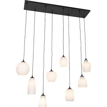 Lámpara Colgante Art Déco Negra con Cristal Opalino y 8 Luces - Hanne