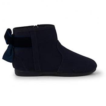 Botines de niña con lazo de terciopelo y cremallera en color azul oscuro, talla 33