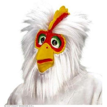 Disfraz de Pollo Adulto con Máscara de Peluche y Pelo de Látex para Carnaval y Fiestas