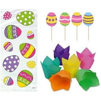 Semana Santa traummann del huevo de Pascua - 12 pcs moldes de con 8 pcs banderitas decorativas + 20 pcs de violonchelo - bolsas de la magdalena de - del huevo de Pascua - de Fiesta de Pascua