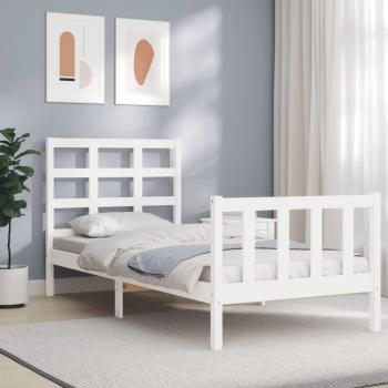 Cama solar sin colchón de madera maciza de pino blanco 100x200 cm con estructura y cabecero