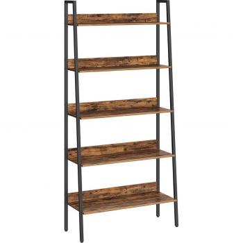 Estantería Escalera Estrecha de 5 Niveles - Estilo Industrial, Ideal para Oficina, Sala de Estar y Cocina, 30x80x170 cm, Negro Ébano Marrón Rústico