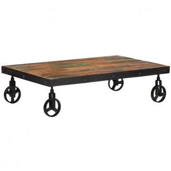 Mesa de centro Salotto con ruedas, 100x60x26 cm, recuperación de madera maciza reciclada