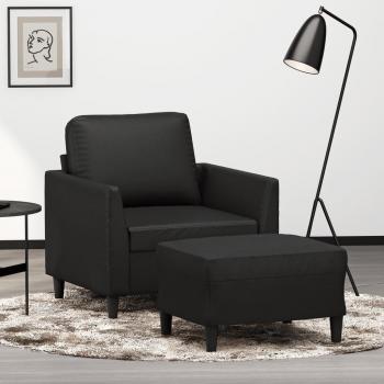 Sillón con taburete de cuero sintético negro 60 cm vidaXL278608