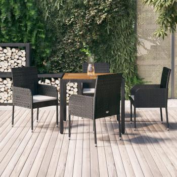 Set de muebles de jardín 5 piezas con cojines de ratán sintético negro