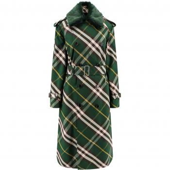 Burberry Women's Cotton Gabardine Long Trench Coat in Green | Size XS | Color B8660