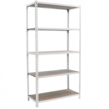 Estantería Metálica SimonRack de Almacenaje, 1800x900x500 mm, 5 Baldas de Madera, Soporta 150 kg de Punto Flexión por balda, Color Blanco/Madera