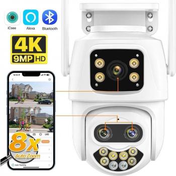 Cámara IP WiFi UE 4K 9MP con tres lentes y zoom 8X, cámara PTZ para exteriores, HD, AI, seguimiento automático, vigilancia P2P CCTV