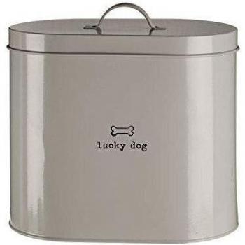 Premier Housewares 6.5 Litre Adore Pets 6.5 Litro Bote para conservar Alimentos con Cuchara-Lucky Dog, Afortunado Perro, Acero Inoxidable, Natural, 15x25x24 cm