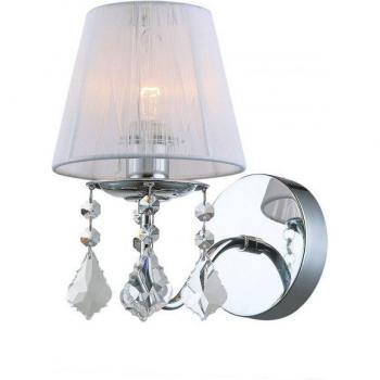 Aplique de pared de cristal cromado Cornelia, blanco - Italux - Cornelia - Aplique Cromo, Blanco 1 Luz con Pantalla de Tela, E14