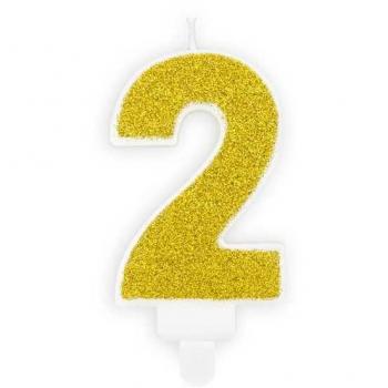 Vela de Cumpleaños Número 2 Dorada - Elegante y Brillante, 7cm