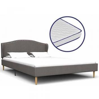 vidaXL Cama con Colchón Viscoelástico de Tela Mobiliario Descanso Decoración Atractiva Elegante Dormitorio Robusta Duradera Gris Clara 140x200cm