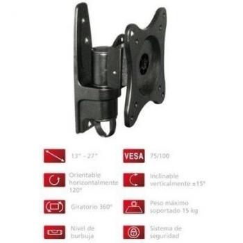 FONESTAR Soporte DE Pared STV-651N para TV Planas 13'-27' Horizontal 180º Vertical 15º Giratorio 360º MAX 15KG Negro