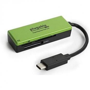 Plugable Technologies USBC-FLASH3 High-Speed USB 3.2 Gen 1 Type-C Card Reader in Sleek Black and Green Design