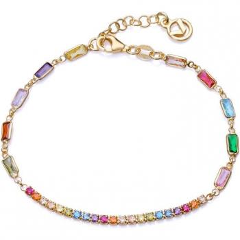 Pulsera cadena Elegant de plata bañada en oro y circonitas de colores engarzadas